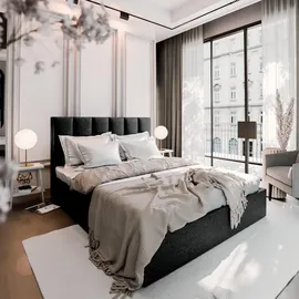 masseno Polsterbett, Schwarz, Holz, 140x200 cm, Schlafzimmer, Betten, Polsterbetten