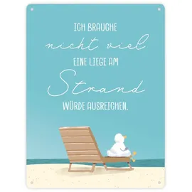 speecheese Möwe Metallschild XXL in 28x38 cm mit Spruch Brauche nur Strandliege Küstenzauber im Norden Meer Strand Feeling Urlaub Deko Geburtstagsreise Geschenkidee