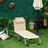 Gartenliege Alu 4-fach Verstellbar Faltbar Ergonomisch, Netzstoff Beige 170x60x76cm Für Garten & Terrasse
