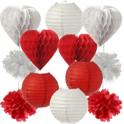 Partyset Papierdekoration 12-teilig Geburtstag Hochzeit Feier Partydeko rot weiß