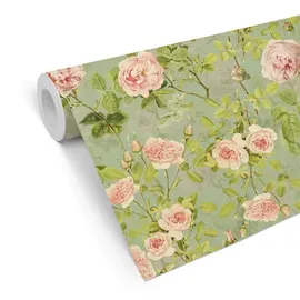 wall-art Vintage Vliestapete 0,48 m x 10 m 300 g Rosa/Grün/Mehrfarbig