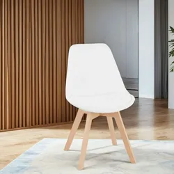 Kadima Design Gepolsterter Esszimmerstuhl für Objektbereich  Hochwertiger Polsterstuhl 56x48x82 cm  Bouclé & Natureiche  Weiß-Natur  Kolar