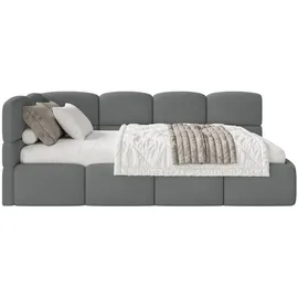 Selsey Jugendbett Dunkelgrau Kunststoff, 1-Sitzer, 120x200, Kopfteil Links, Matratze & Bettkasten, Chenille Stoff mit und Lattenrost, Polsterbett mit Stauraum und gepolstertes Kinderbett Jugendbett linksseitig mit Eckkopfteil
