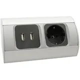 Kalb Material Für Möbel USB-Steckdose 2-fach Schwarz/Silber