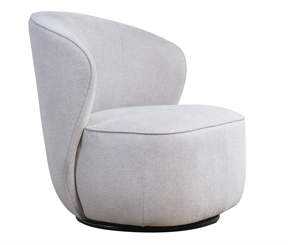 Fauteuil design pivotant en tissu effet velours texturé beige AMBER