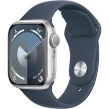 Apple Watch Series 9 GPS 45 mm Aluminiumgehäuse silber, Sportarmband sturmblau S/M