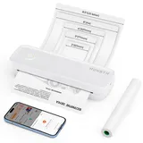 MUNBYN Mobiler Drucker Bluetooth Thermodrucker A4 203DPI Inkless Printer Kompatibel mit Android & iOS für Handy & Laptop, Unterstützt 210x297mm A4 Thermopapier, Tragbar, ITP04, Weiß