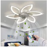 RRBEST Deckenventilator LED-Deckenventilator mit Beleuchtung, 5-flammiges Design, dimmbarer, leiser Deckenventilator mit Fernbedienung und App-Steuerung weiß 78 cm x 14 cm x 78 cm