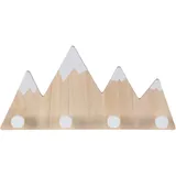 Relaxdays Kindergarderobe Berg, Wandhakenleiste 4 Haken, HBT 17x34,5x5 cm, Kindergarderobenhaken, Holz & MDF, Natur/weiß