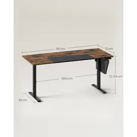 Songmics Höhenverstellbarer Schreibtisch 160 x 60 cm Vintagebraun/Mattschwarz