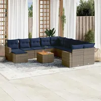 vidaXL Gartensofa-Set 14-tlg. grau Polyrattan