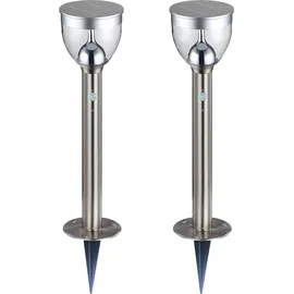 GLOBO Solar Gartenleuchte Bewegungsmelder Wegleuchte Außen Solar Gartenlampen mit Bewegungsmelder, 2 Stufen Erdspieß, 20x LED 0,2 Watt, DxH 15 x 55 cm, 2er Set