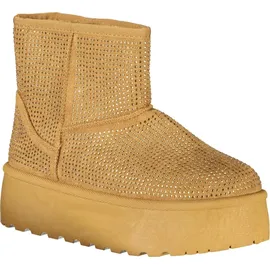 Laura Biagiotti Stylische Damenstiefel Braun mit Fell & Strassdetails für den Winter - Braun