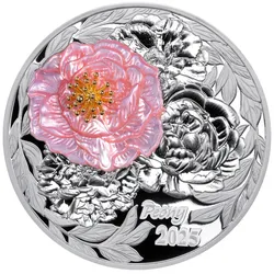 Bezaubernde 3D-Silbermünze "Pfingstrose/Peony"
