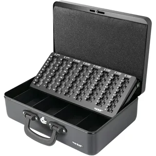 HMF 22037-02 Geldkassette mit Münzzählbrett und 2 Tragegriffe, 36 x 25 x 11 cm, schwarz