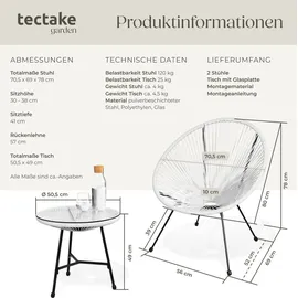 Tectake Santana Gartenstuhl 190 x 190 x 0 cm weiß 2 St.