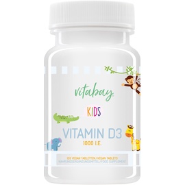 Vitabay Kids Vitamin D3 1000 IE • Ideal für Kinder zum lutschen oder kauen • vegane Tabletten