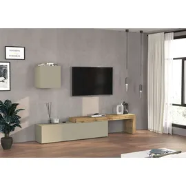 OTTO home TV-Wand OTTO HOME "Chronos TV-Set, Wohnwand – Elemente frei platzierbar, Made in Italy", taube, eiche wotan, B:270cm H:190cm T:40cm, Kastenmöbel-Sets, Lowboard Breite 270 cm, Hängeschrank Breite 50 cm, Made in Italy