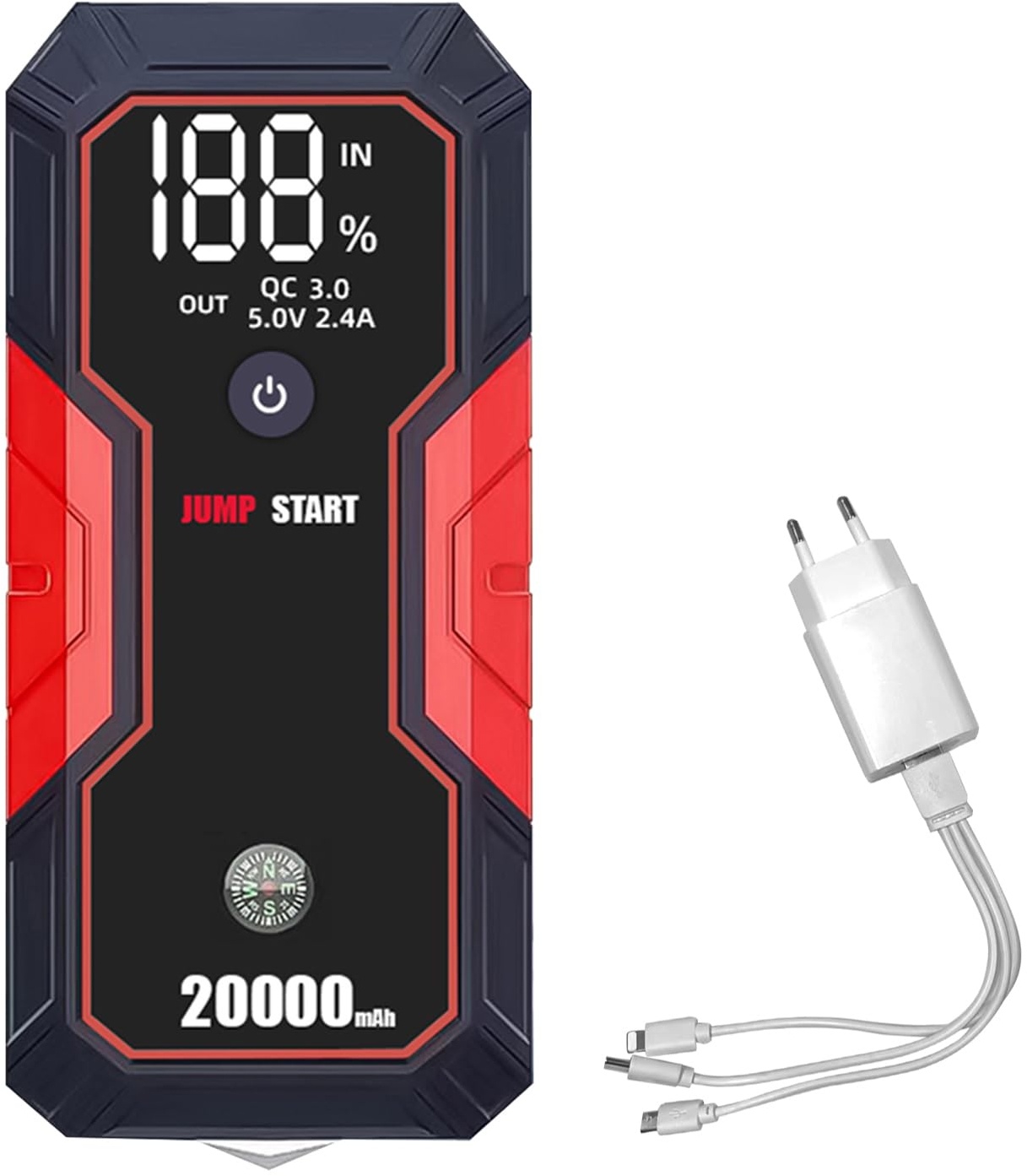 Shkalacar Starthilfe Powerbank, 20000mAh Tragbarer Auto Starthilfegerät mit 12V Autobatterie Starter, USB Schnellladung, Auto Starthilfe für bis zu 5,0 l Benzin, 3,0 l Dieselmotoren(EU,USB)