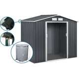 Gerätehaus Aus Metall - "vegas"- 4,07 M2 Mit Dachrinne Und Wasserauffangbehälter - Grau