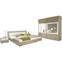 Rauch Möbel Venlo Schlafzimmer, Eiche Sonoma / Weiß, bestehend aus Bett mit Liegefläche 180x200 cm inkl. 2 Nachttische und Schwebetürenschrank BxHxT 226x210x62 cm