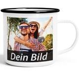 Emaille Moonworks® Fototasse, Tasse mit Foto und Text selbst gestalten, personalisierte Geschenke, Fotogeschenke weiß-schwarz unisize