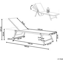 Beliani Gartenliege Rot mit Rollen Aluminium Textilbespannung verstellbare Rückenlehne modern Garten Terasse Balkon