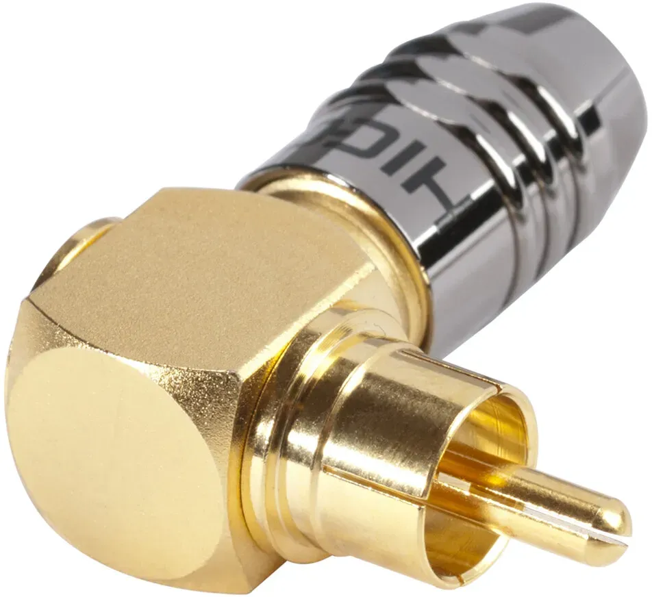 HICON Cinch (RCA), 2-pol , Metall-, Schraubkontakt-Kabelstecker, vergoldete(r) Kontakt(e), abgewinkelt, chromfarben