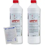 DEWEPRO-Set: SANIT RohrReiniger flüssig (3063) - 2 Flaschen à 1000ml - Hochwirksamer Rohrreiniger auf flüssiger Basis, inkl. 1 St. DEWEPRO® Single Scrubs