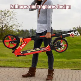GYMAX COSTWAY Kickscooter mit 200 mm Rädern, Sports Tretroller mit Doppel Federung, inkl. Klingel & Tragegurt, bis 100 kg belastbar, für Kinder & Erwachsene (Weiß)