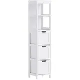 Homcom Badezimmerschrank 30 x 30 x 142,4 cm Weiß MDF/Spanplatte/Massivholz