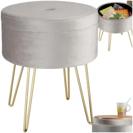 Tectake Sitzhocker Ava gepolstert in Samtoptik 300kg mit Stauraum, rund, 37.5x44.5x37.5 cm, Wohnzimmer, Hocker, Sitzhocker