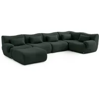 MILYsofa Modulares Wohnlandschaft, 5-Sitzer mit Ottomane, Bouclé-Bezug, Abnehmbare Kissenbezüge (Waldgrün, Wohnlandschaft)