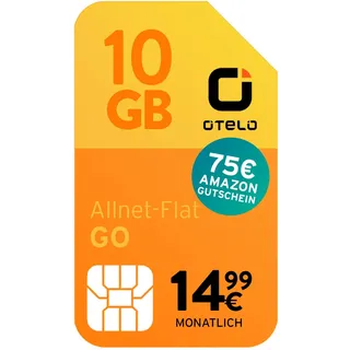 Otelo Go | 10 GB | Schnelles LTE-Netz von Vodafone | Telefon & SMS Flat | EU-Roaming | LTE 50 inklusive | Speed Upgrade (LTE 100) & 5G-Option verfügbar | Erhalte 75 € Amazon-Gutschein