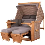 deVries PURE® Strandkorb Friesland Sylt XL - PE white kubu - Dessin 466, BxTxH: 135x90x165 cm, Volllieger, Nordsee-Strandkorb, Teakholz - PE-Markengeflecht - bequeme Polster - Schutzhaube grau