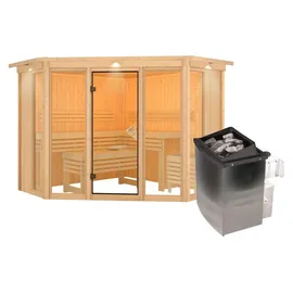Karibu Alcinda 2 inkl. 9 kW Ofen + int. Steuerung + Dachkranz