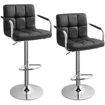 Songmics Barhocker, 2er Set, Barstuhl höhenverstellbar, mit Kunstleder-Bezug, 360° Drehstuhl, Küchenstuhl mit Armlehnen, Rückenlehne und Fußstütze, verchromter Stahl, schwarz LJB93B