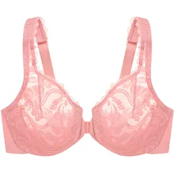 GLAMORISE Vorderverschluss-BH mit Stretch und Spitze - Aprikose Unterwäsche   Damen 