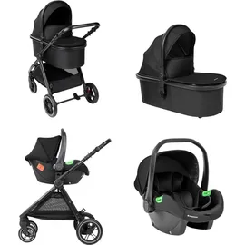 KIKKABOO Kikka boo Kombikinderwagen Ava 3 in 1 Babywanne, Babyschale, Gummiräder, Tasche schwarz