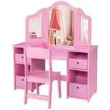 Costway Schminktisch Kinder Frisiertisch (2-St), Frisiertisch mit Stuhl, Aufbewahrungsboxen rosa