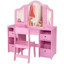 Costway Schminktisch Kinder Frisiertisch (2-St), Frisiertisch mit Stuhl, Aufbewahrungsboxen rosa