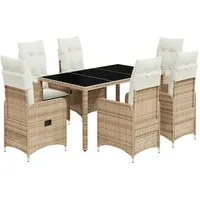 vidaXL 7-tlg Garten-Bistro-Set mit Kissen Beige Poly Rattan Modell 5