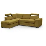 beautysofa Ecksofa im modernes Stil Roma Polsterecke mit Schlaffunktion Bettkasten verstellbaren Kopfstützen, Stoff: vardo 68 - gelb, Ottomane: links - Gelb