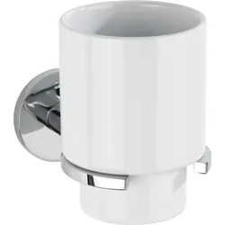 Zahnputzbecher WENKO "UV-Loc Isera", weiß (chromfarben, weiß), B:7cm H:11cm L:12cm, Zinkdruckguss, Keramik, Zahnputzbecher, befestigen ohne Bohren mit innovativem Klebesystem