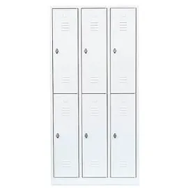 Lüllmann Spind 520237, weiß, 3 Abteile, 6 Fächer: mit Drehriegelschloss, 89 x 180 cm,