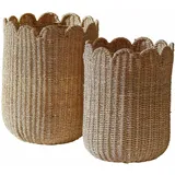 Loberon Korb 2er Set Velourette, Zwei Größen, Handgeflochten, Stilvoller Landhaus-Look, mit Gewelltem Rand, Ordnungshelfer, Aufbewahrung, Seegras, Eisen, braun