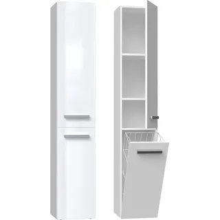 Badezimmerschrank Regal Säulenkorb Nel IV Weiß Hochglanz - Weiß