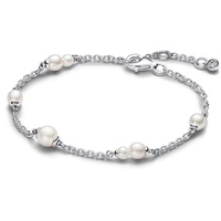 PANDORA Timeless Behandelte Süßwasserzuchtperle Kettenarmband aus Sterling-Silber mit Cubic Zirkonia, Timeless Kollektion, 18cm, 593172C01-18