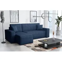 Emoebel24 Ecksofa mit Schlaffunktion und Bettkasten L-form 244x142x83 cm Denis Dunkelblau - Dunkelblau