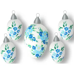 Osterei KREBS GLAS LAUSCHA "Blüten", bunt (weiß, blau, grün), Ø, Blüten, Glas, Dekofiguren